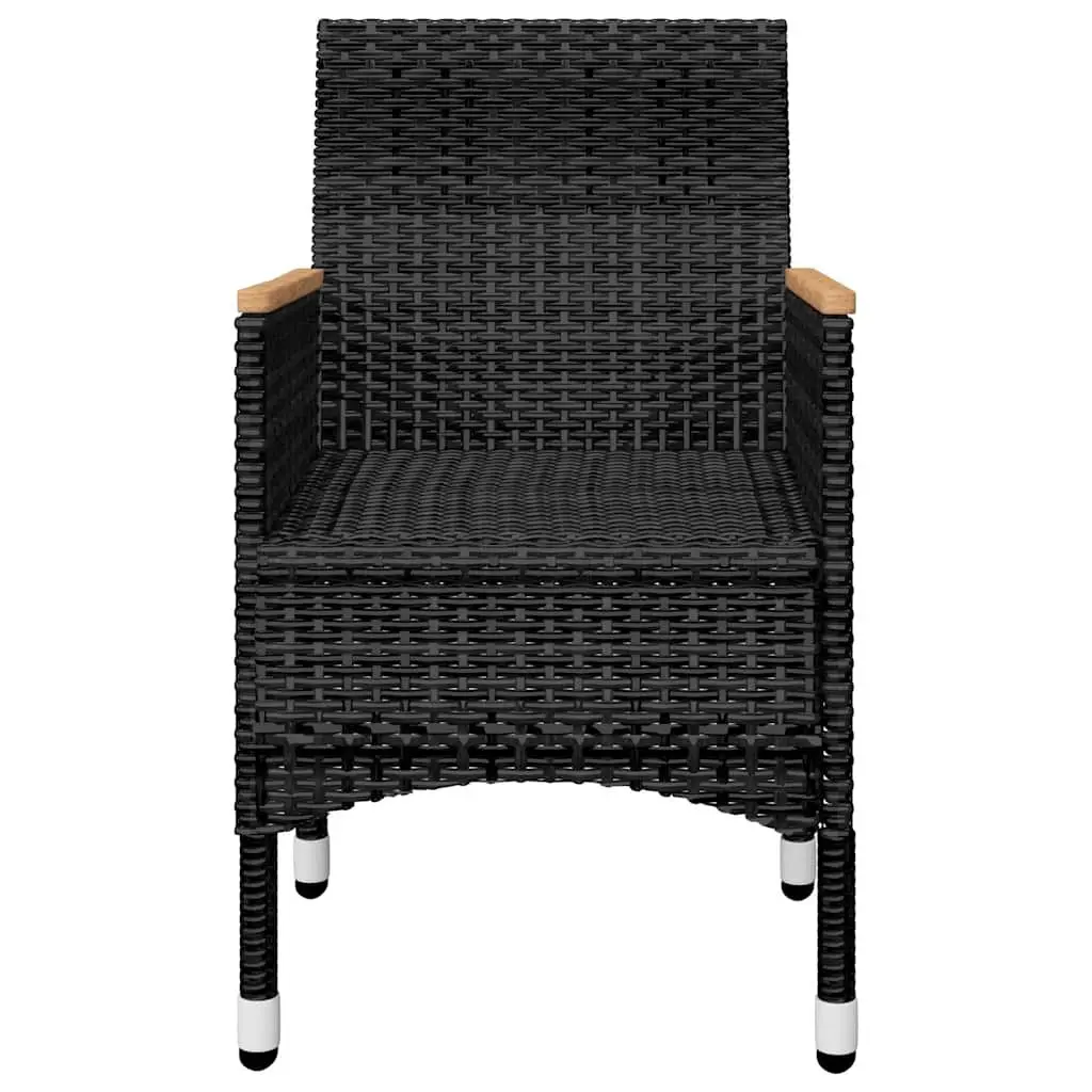 5 Piece Dining Set for Outdoor Use Black Rattan Chairs Acacia Wood Table