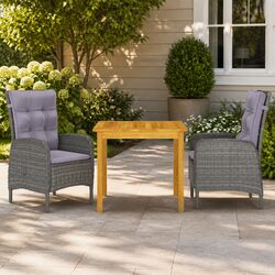 Garden Dining Set 3-Piece with Acacia Wood Table & Rattan Chairs