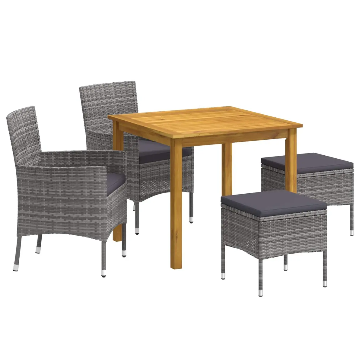 Garden Dining Set 5 Piece Outdoor Furniture Table Chairs Stools Grey