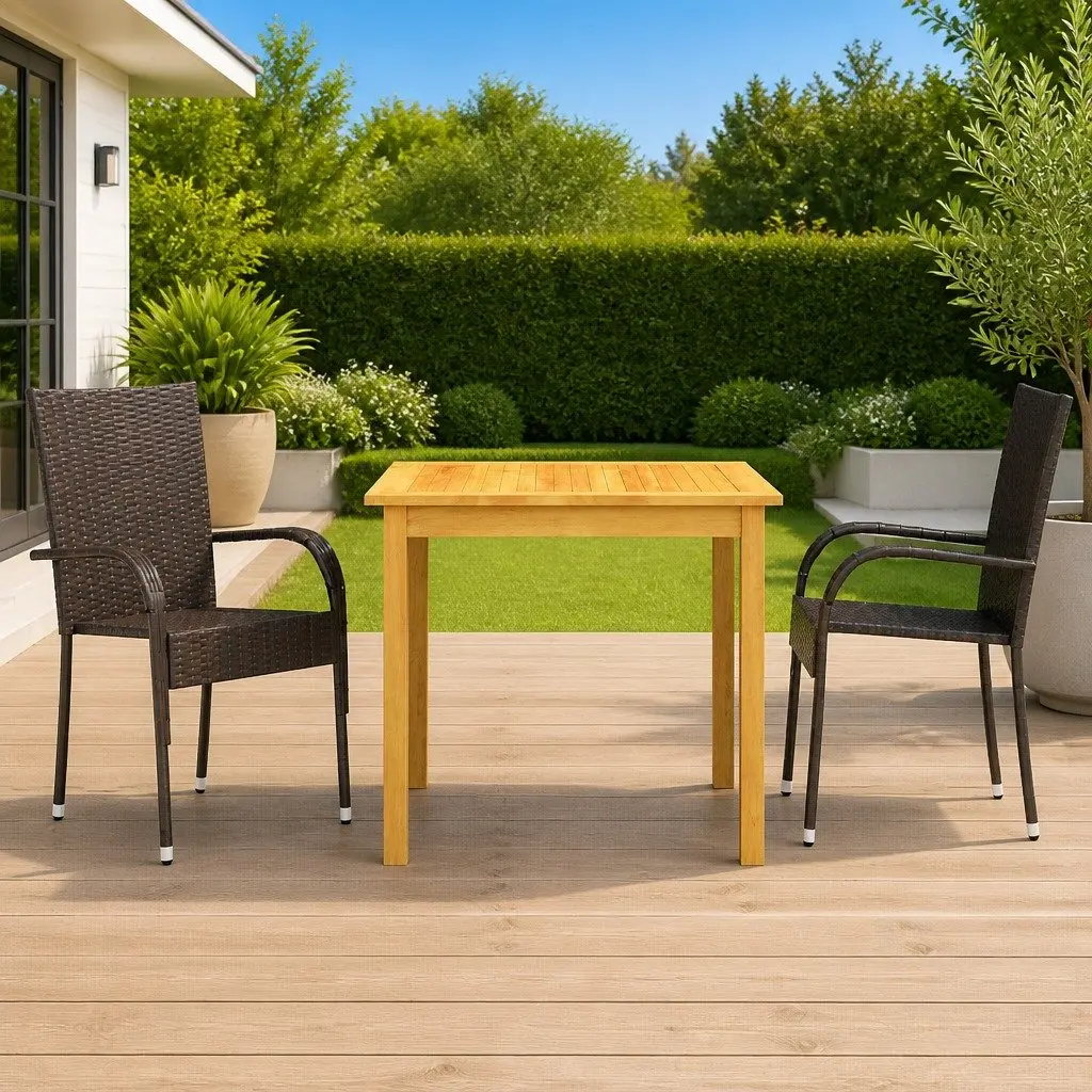 Garden Dining Set Outdoor Use 3 Piece Brown Acacia Wood Rattan