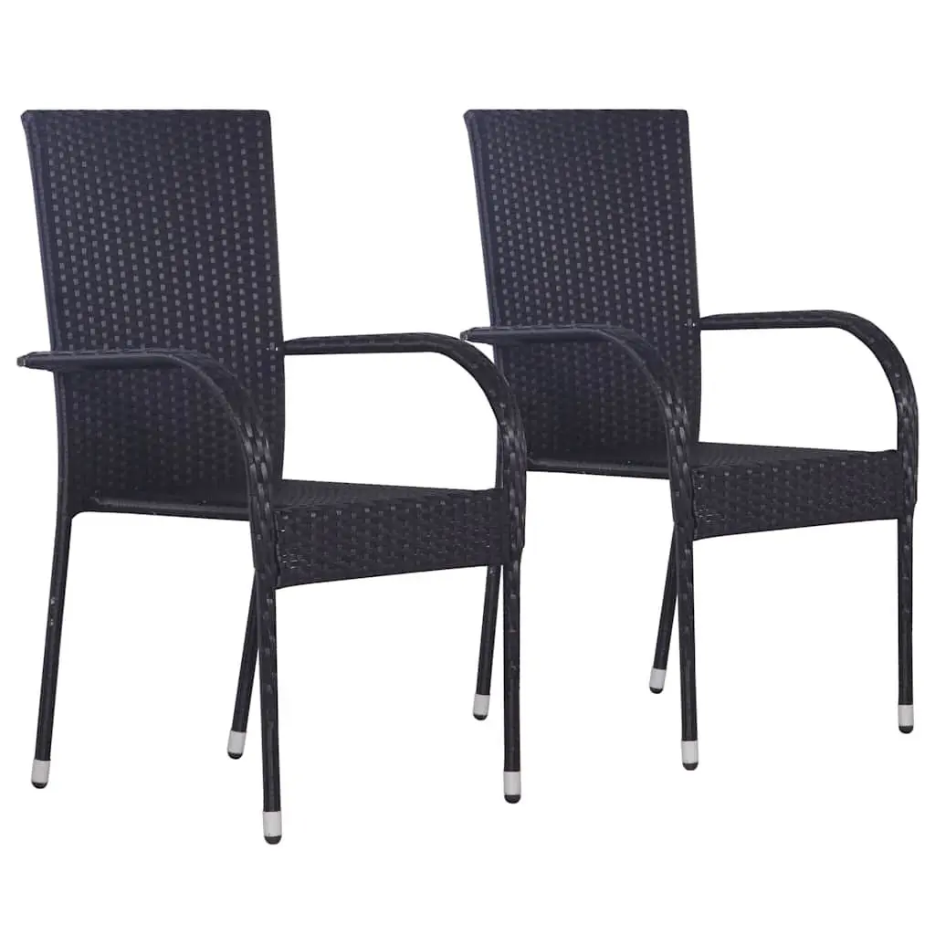 3 Piece Outdoor Garden Dining Set Black Acacia Wood Table Rattan Chairs