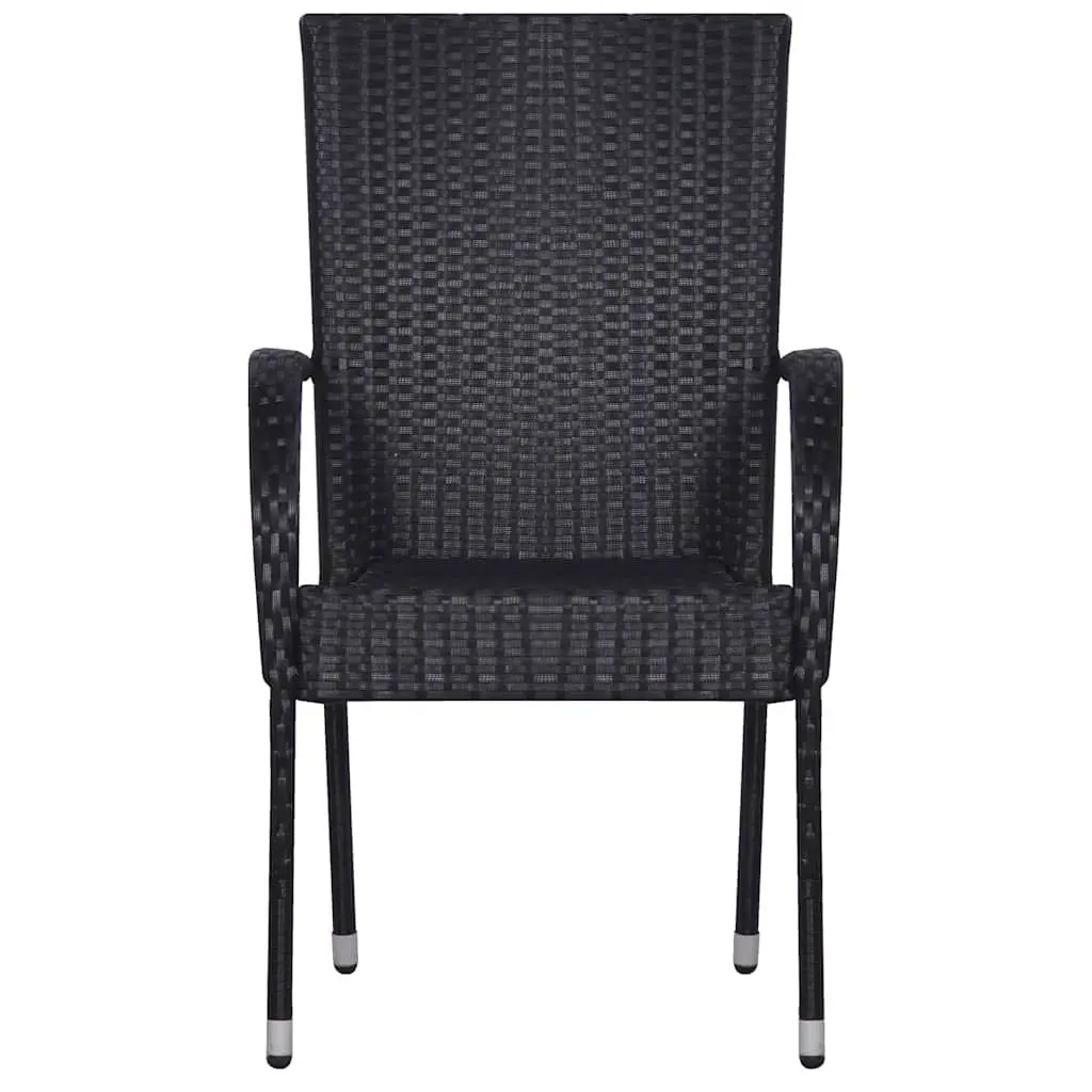 3 Piece Outdoor Garden Dining Set Black Acacia Wood Table Rattan Chairs