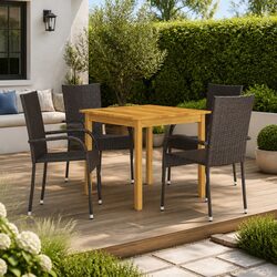 5 Piece Garden Dining Set with Table and Chairs, Brown