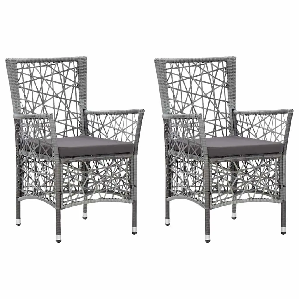 3 Piece Garden Dining Set Outdoor Table Chairs PE Rattan Steel Frame Grey
