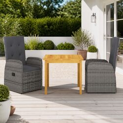 3 Piece Garden Dining Set - Acacia Wood & Rattan