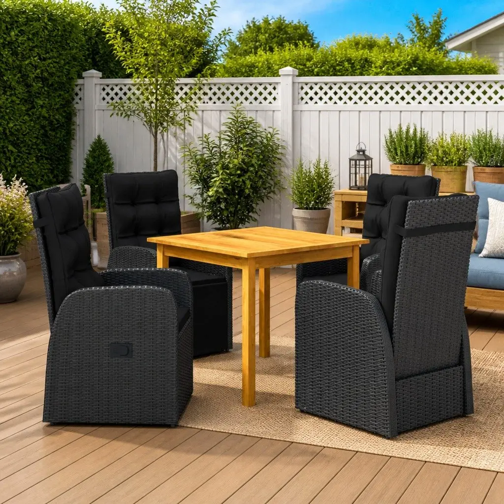 5 Piece Garden Dining Set Black Outdoor Furniture Table Chairs Rattan