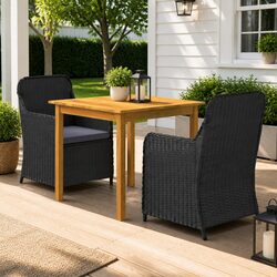 Garden Dining Set 3 Piece Outdoor Table Chairs Black Acacia Wood Rattan