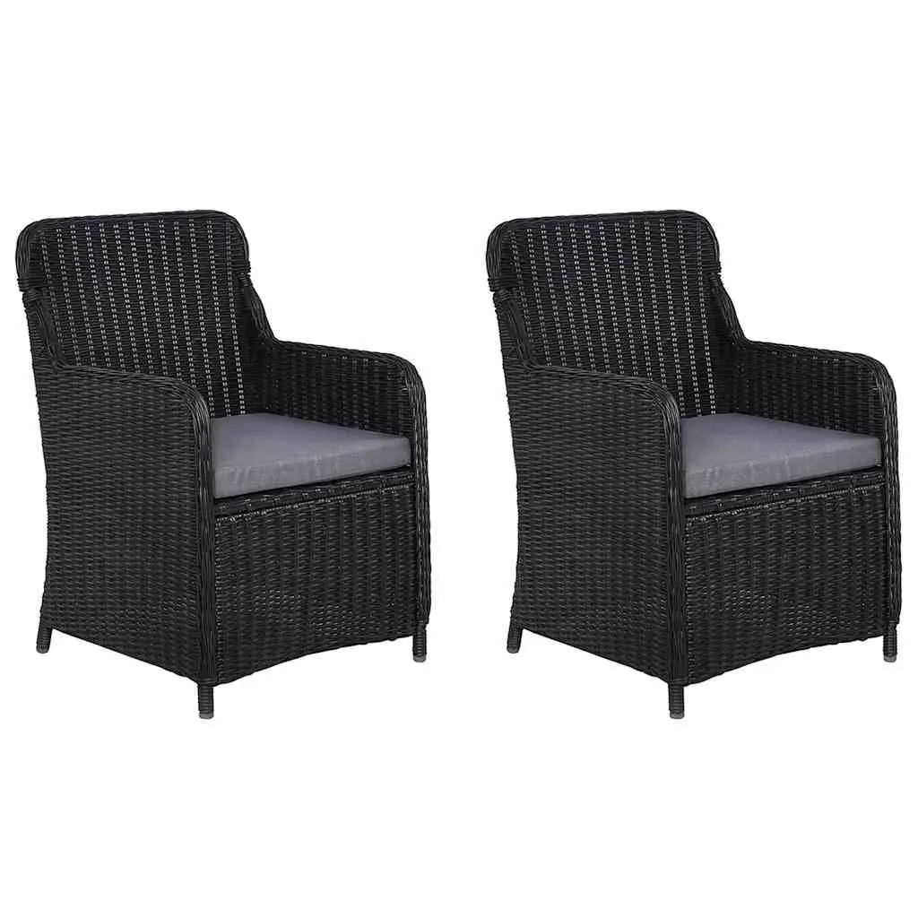 Garden Dining Set Outdoor 3 Piece Table Chairs Black Acacia Wood Rattan