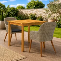 Outdoor Dining Set - 3-Piece Brown Acacia and Rattan