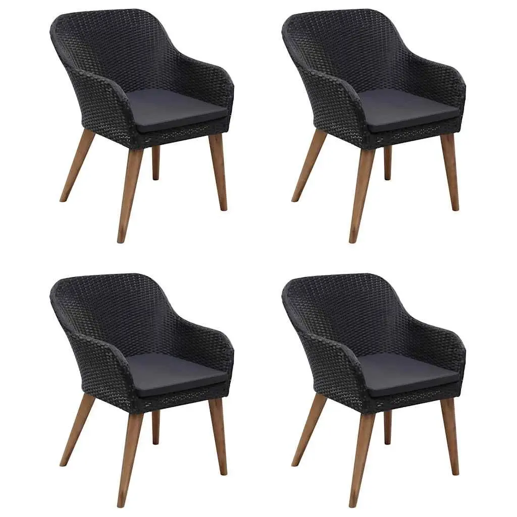 5 Piece Garden Dining Set Black Outdoor Furniture Table Chairs Rattan