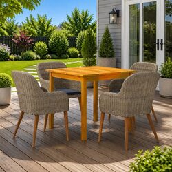 5 Piece Outdoor Dining Set: Acacia Wood Table & Chairs