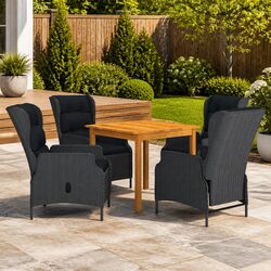 5 Piece Garden Dining Set with Cushions and Grey Rattan