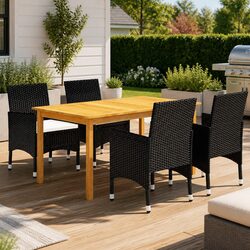5-Piece Garden Dining Set: Black Acacia Wood Table