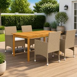 Garden Dining Set 5 Piece Outdoor Furniture Table Chairs Beige Patio Dining