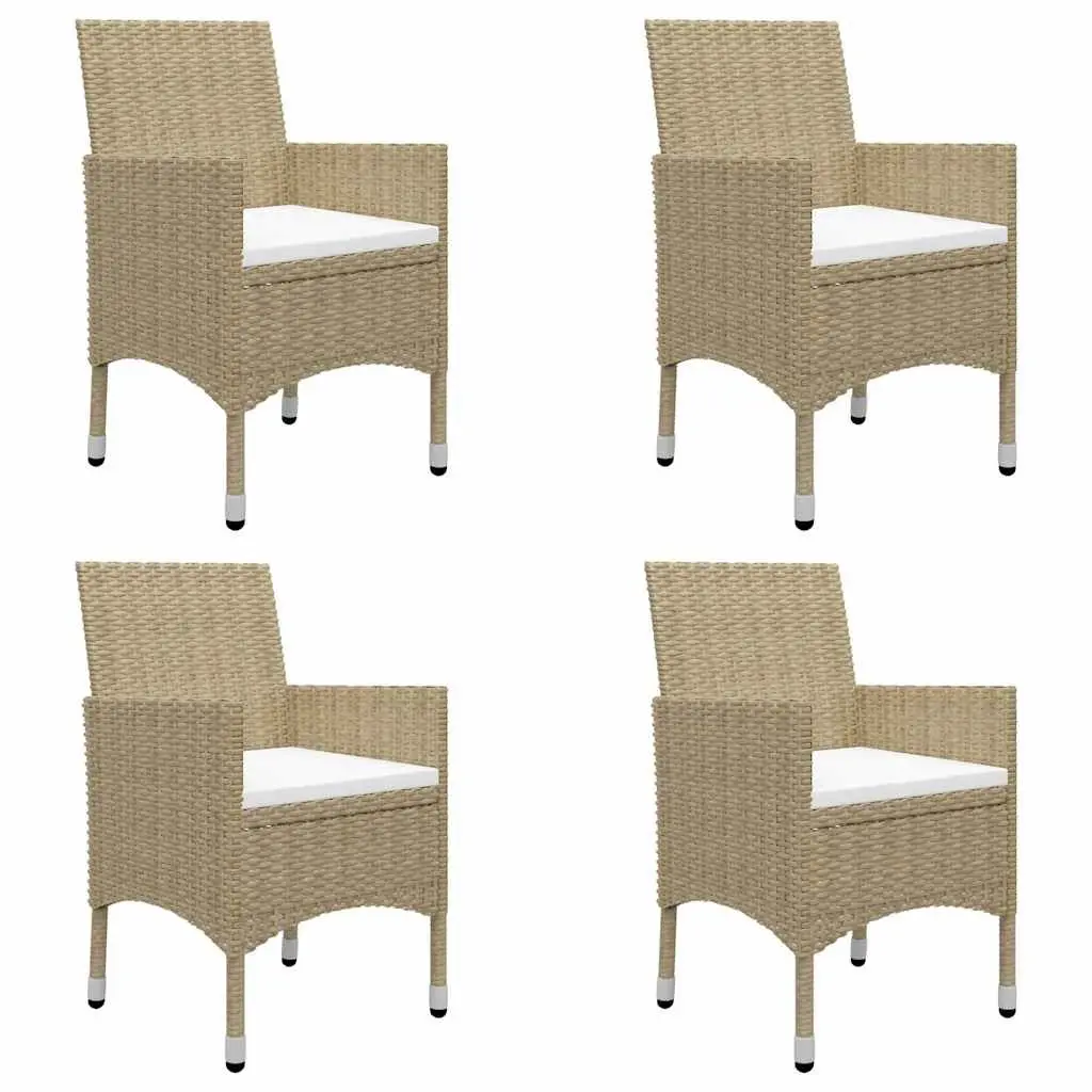 Outdoor Dining Set 5 Piece Patio Furniture Beige Solid Acacia Wood Table with Cushions