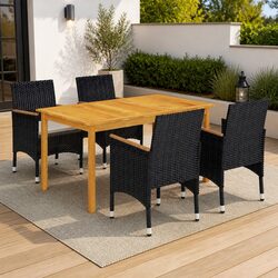 5 Piece Garden Dining Set with Acacia Wood Table & Chairs