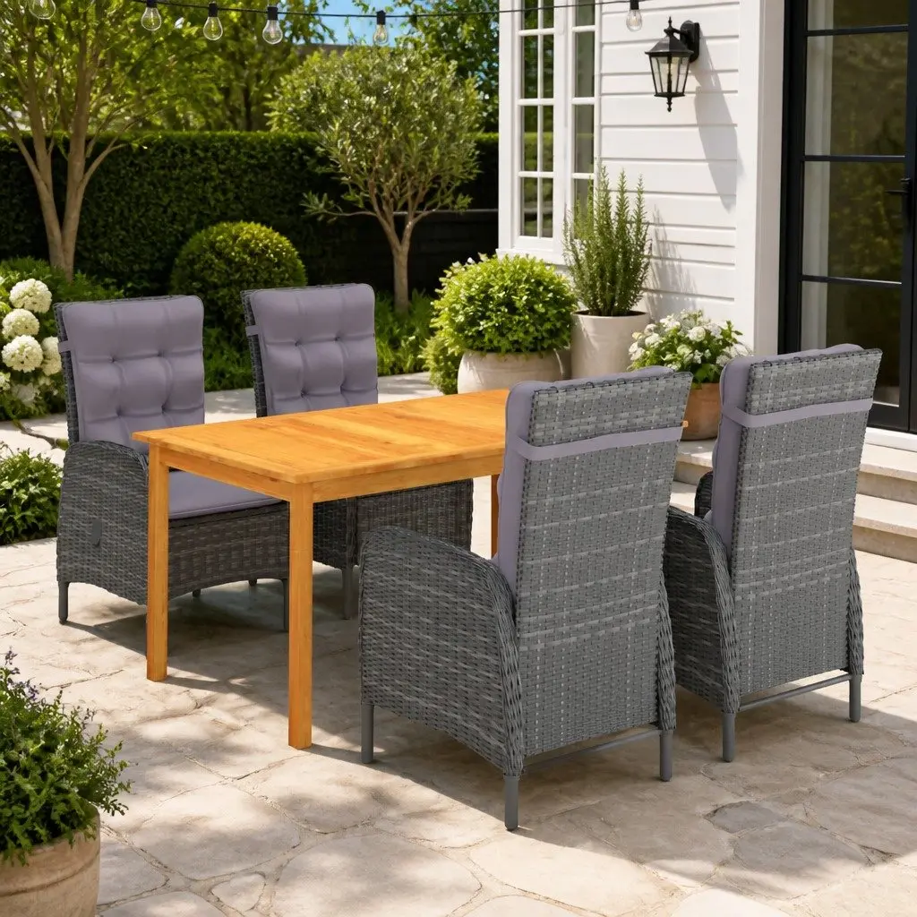 Garden Dining Set Outdoor Use 5 Piece Grey Table Chairs Rattan