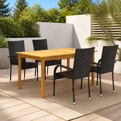 5 Piece Outdoor Dining Set: Acacia Wood & Steel Frame