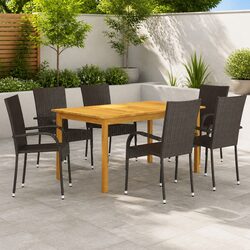 7 Piece Garden Dining Set: Acacia Wood and Steel Frame