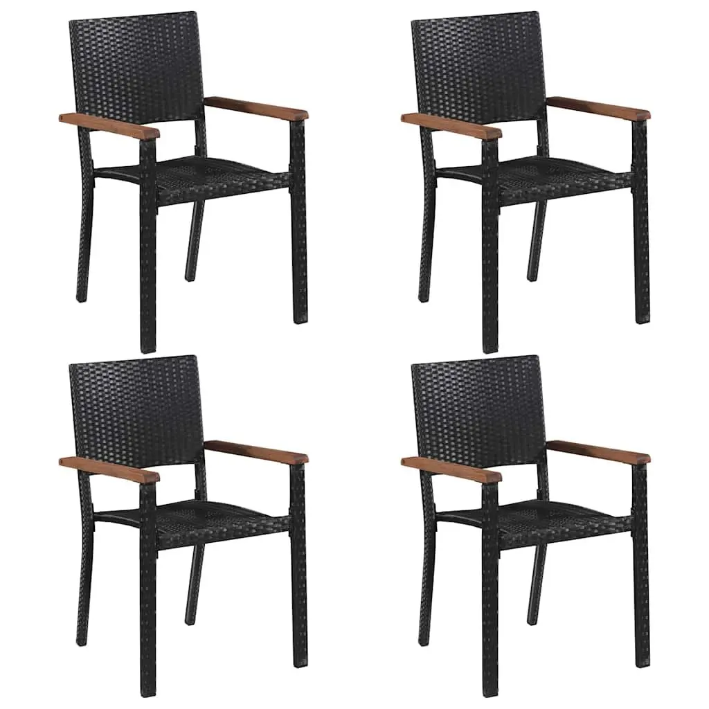Outdoor Dining Set for Garden or Patio Black 5 Piece with Acacia Wood Table and Powder Coated Steel Chairs