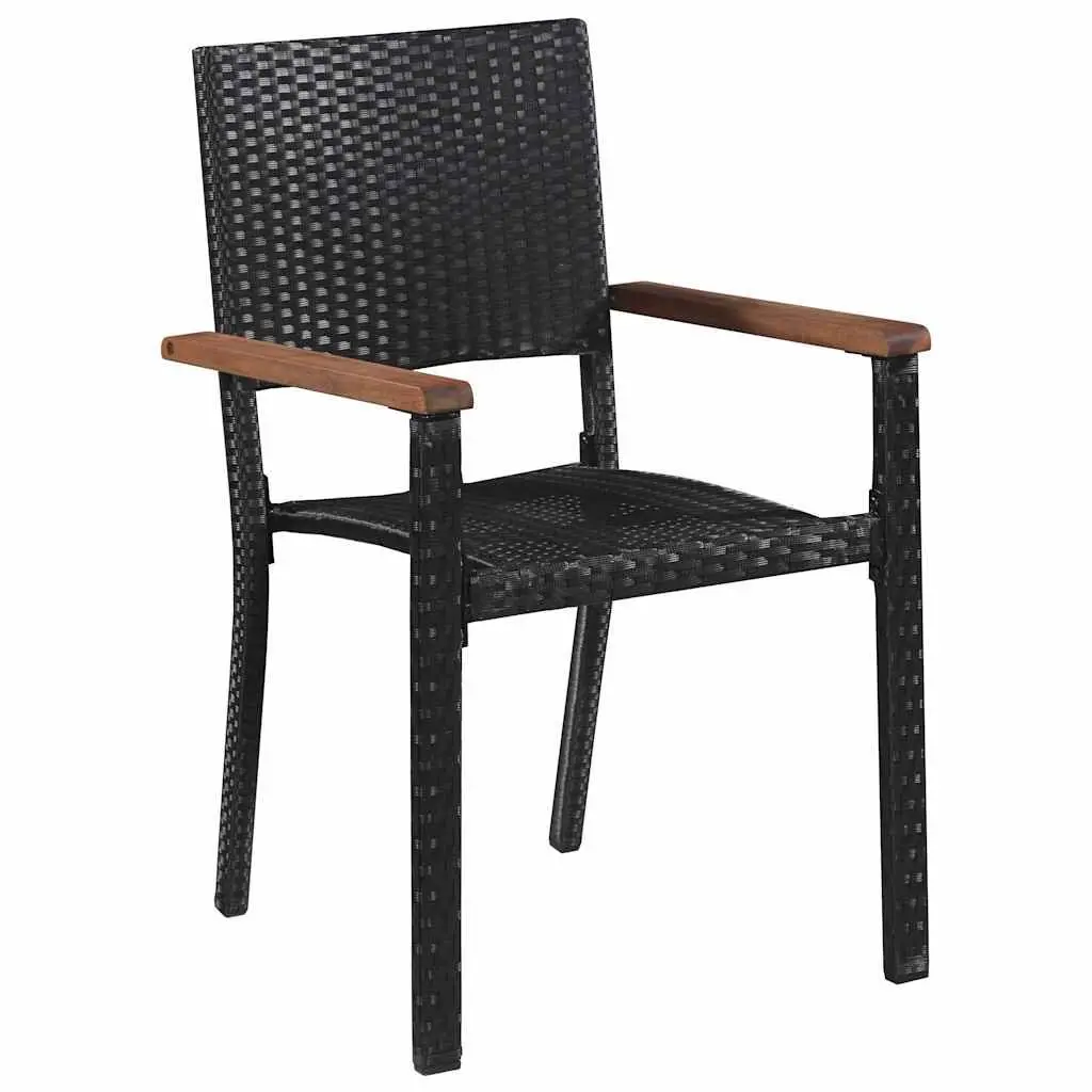 Outdoor Dining Set for Garden or Patio Black 5 Piece with Acacia Wood Table and Powder Coated Steel Chairs