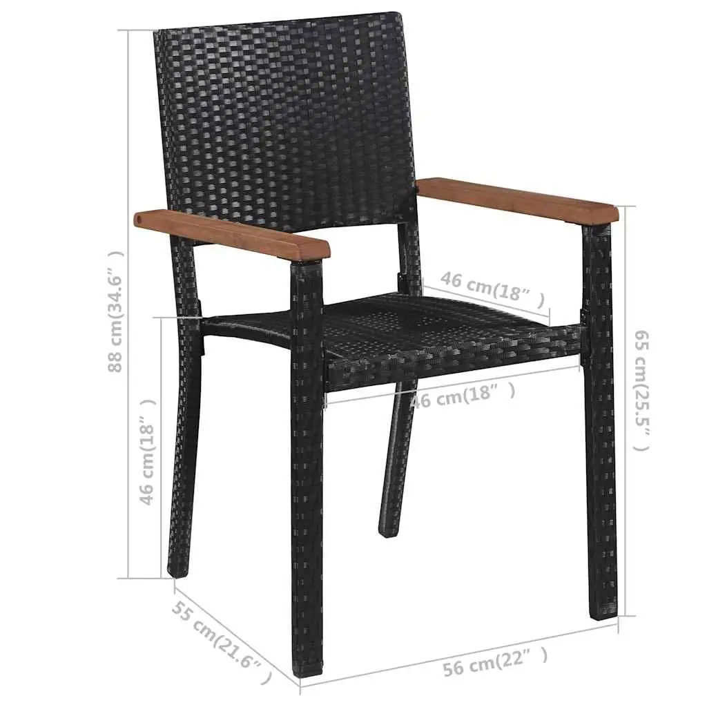 Outdoor Dining Set for Garden or Patio Black 5 Piece with Acacia Wood Table and Powder Coated Steel Chairs