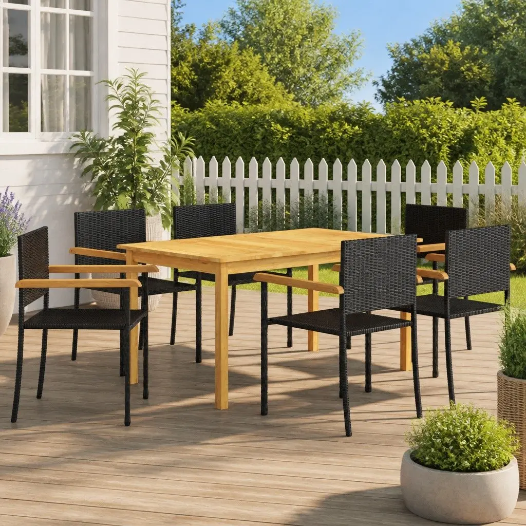 Garden Dining Set 7 Piece Outdoor Furniture Table Chairs Black
