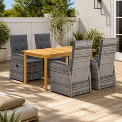 5-Piece Garden Dining Set Specifications: Grey Acacia and Steel