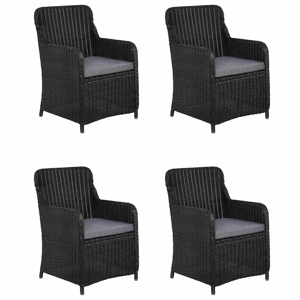 Garden Dining Set for Outdoor Use 5 Piece Black Steel Rattan Chairs Table