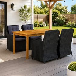 Outdoor Dining Set 5 Piece Garden Furniture Black Table Chairs Rattan