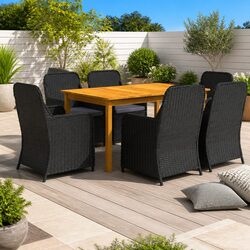 7 Piece Garden Dining Set Black Outdoor Furniture Table Chairs Patio
