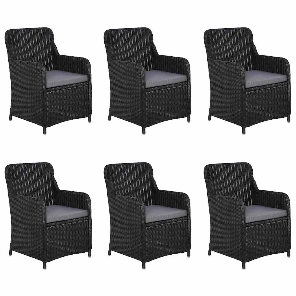 7 Piece Garden Dining Set Outdoor Use Black Acacia Wood Table Steel Frame Chairs
