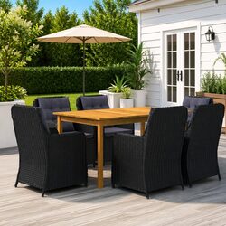 7 Piece Garden Dining Set Black Outdoor Patio Table Chairs Rattan Furniture