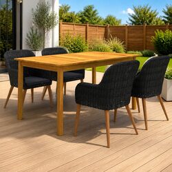 5 Piece Garden Dining Set Black Outdoor Table Chairs Rattan Cushioned Patio