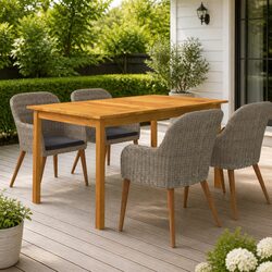 Brown Garden Dining Set - 5 Pieces with Acacia Wood Table