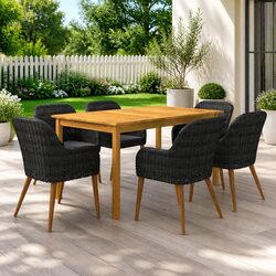 7-Piece Outdoor Dining Set: Acacia Wood & Rattan Chairs