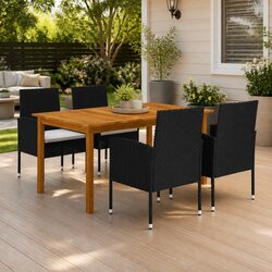5 Piece Garden Dining Set: Acacia Wood & Steel Frame