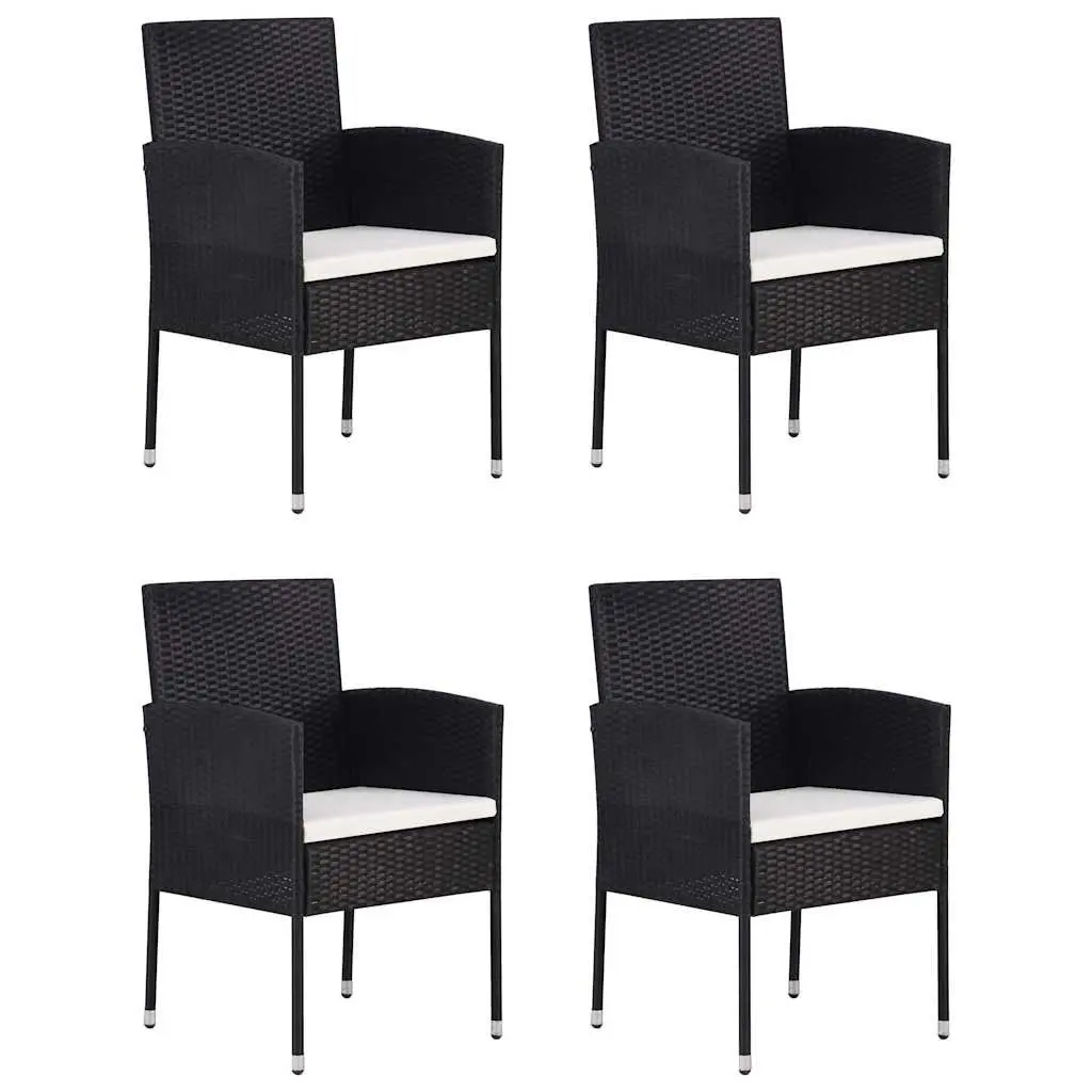 5 Piece Garden Dining Set Outdoor Use Black Acacia Wood Table Steel Frame PE Rattan Chairs