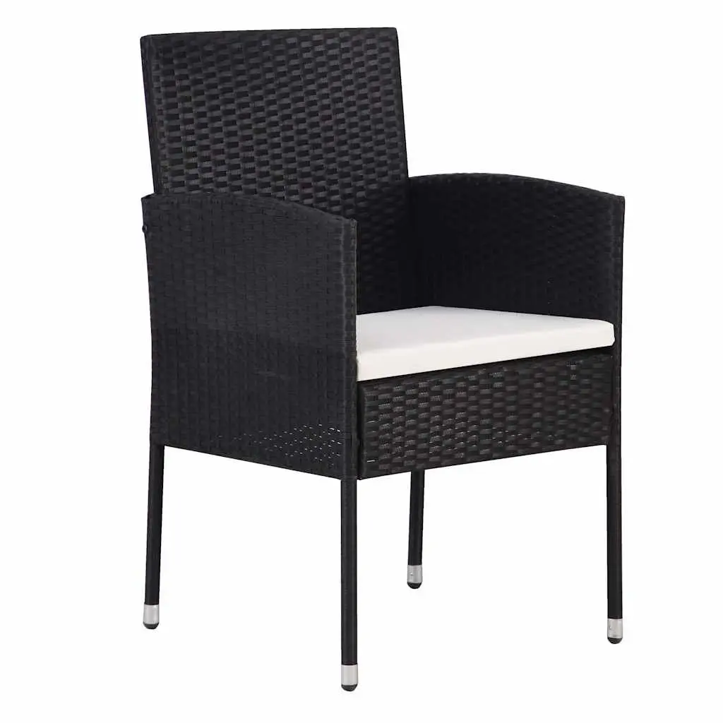 5 Piece Garden Dining Set Outdoor Use Black Acacia Wood Table Steel Frame PE Rattan Chairs