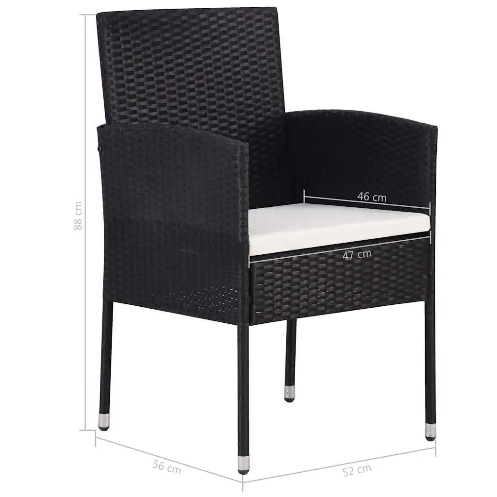 5 Piece Garden Dining Set Outdoor Use Black Acacia Wood Table Steel Frame PE Rattan Chairs