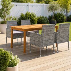 5 Piece Outdoor Dining Set: Steel Frame, Rattan, and Wood