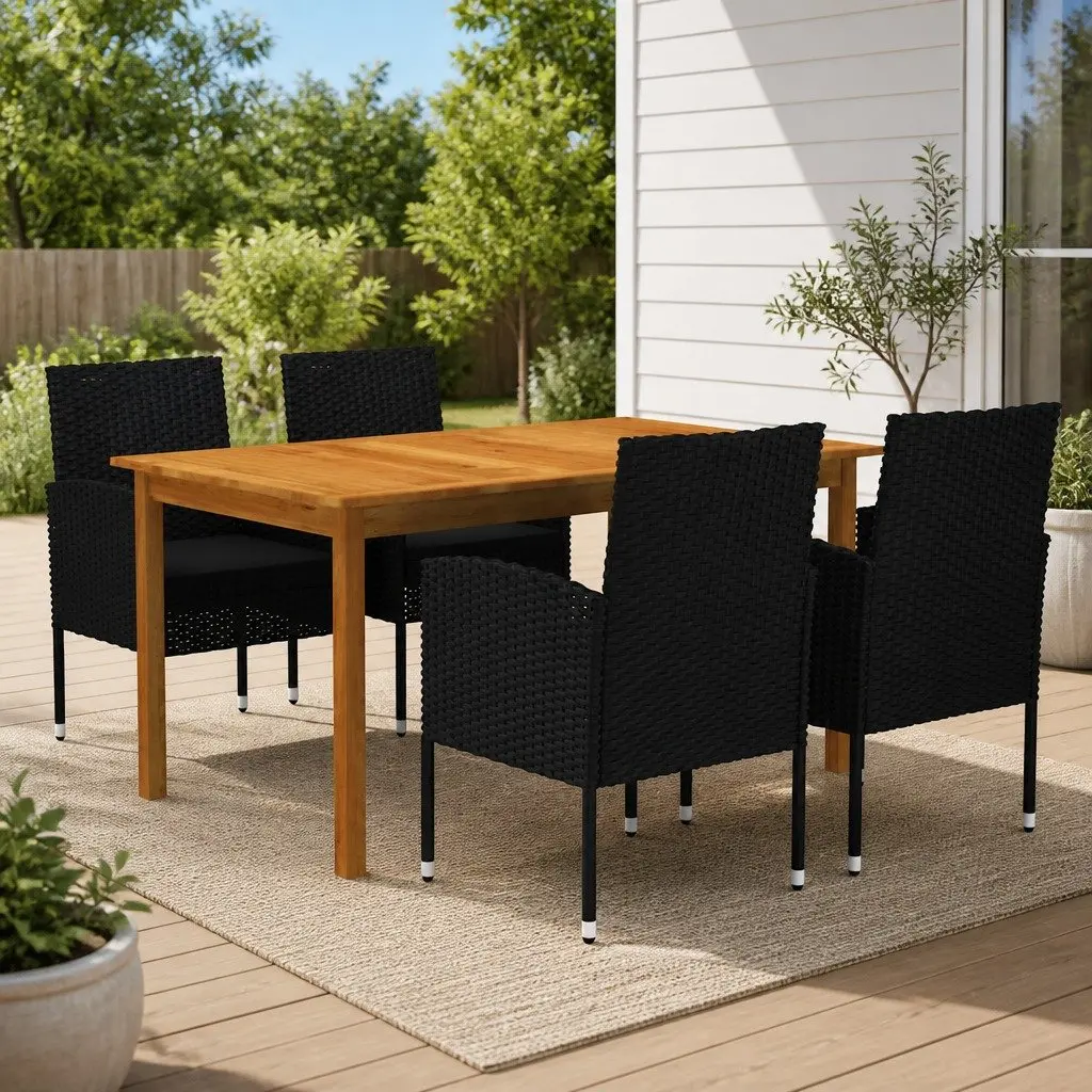 Garden Dining Set Outdoor Furniture 5 Piece Table Chairs with Cushions Black