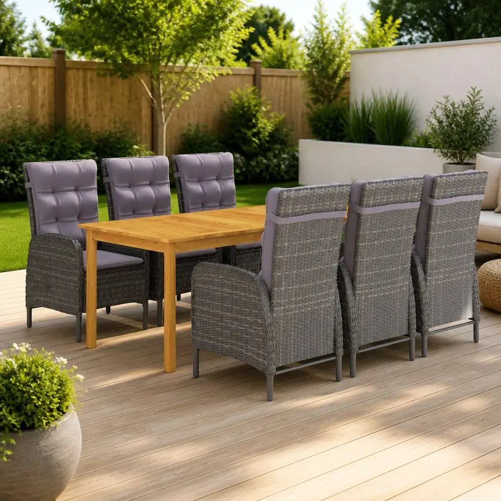Garden Dining Set Outdoor Furniture 7 Piece Grey Rattan