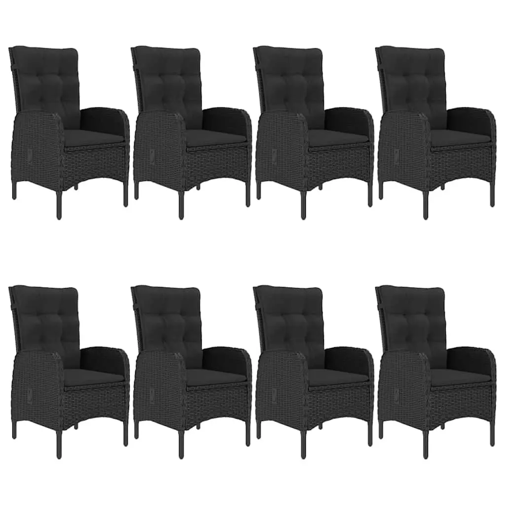 Garden Dining Set Outdoor Use 9 Piece Black Acacia Wood Steel Frame