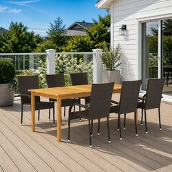 7 Piece Outdoor Dining Set - Acacia Wood & Rattan