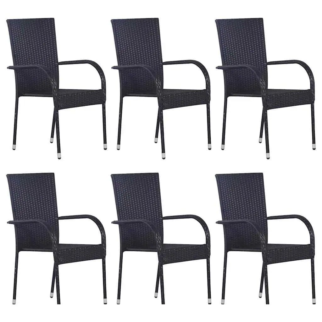 7 Piece Outdoor Dining Set Garden Table and Chairs Black Rattan Weather Resistant Acacia Wood Frame