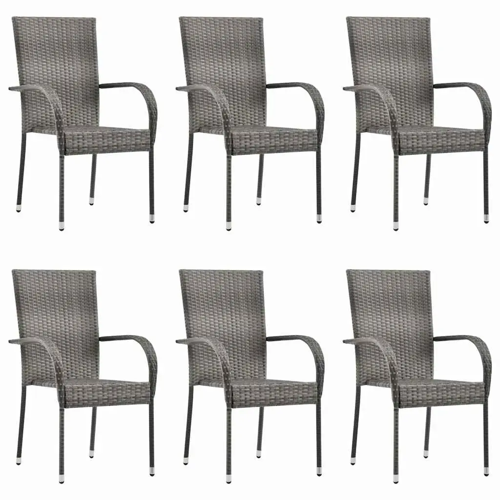 7 Piece Garden Dining Set Outdoor Use Acacia Wood Table and PE Rattan Chairs Grey