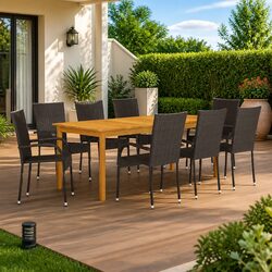 Garden Dining Set: 9-Piece with Acacia Wood Table and Rattan Chairs