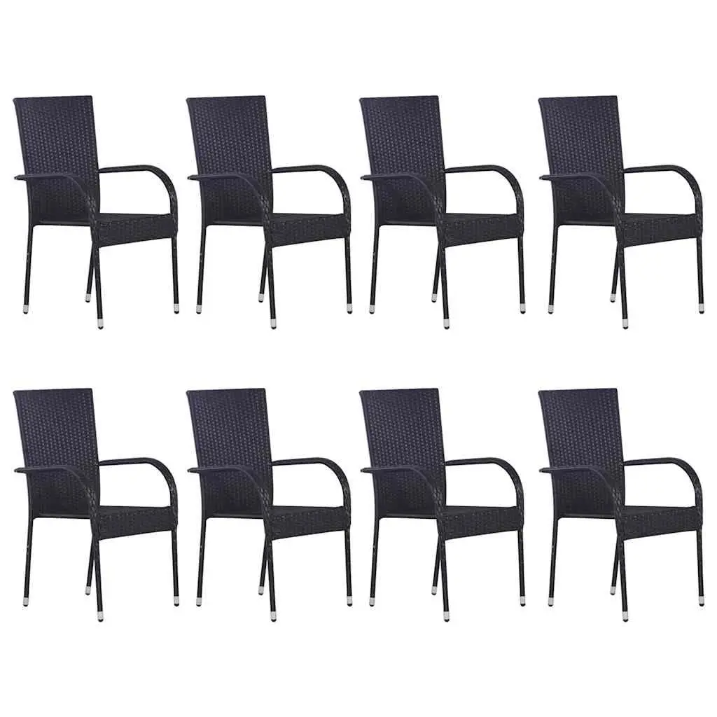 9 Piece Garden Dining Set Outdoor Use Black Acacia Wood Table Chairs