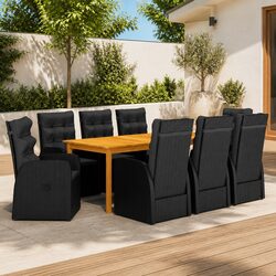 Garden Dining Set 9 Piece Outdoor Furniture Table Chairs Black Rattan